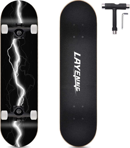 Skateboard 31 x 8 Zoll Blitzmuster 8-lagiges Ahornbrett symmetrisch