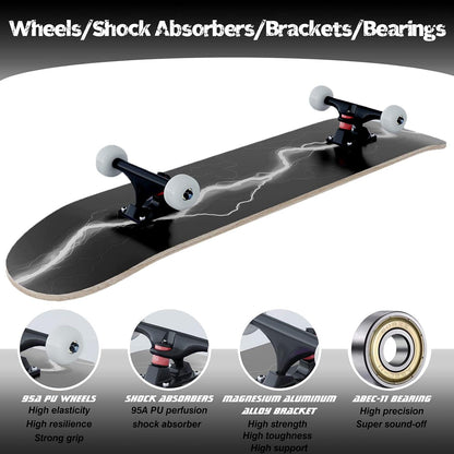 Skateboard 31 x 8 Zoll Blitzmuster 8-lagiges Ahornbrett symmetrisch