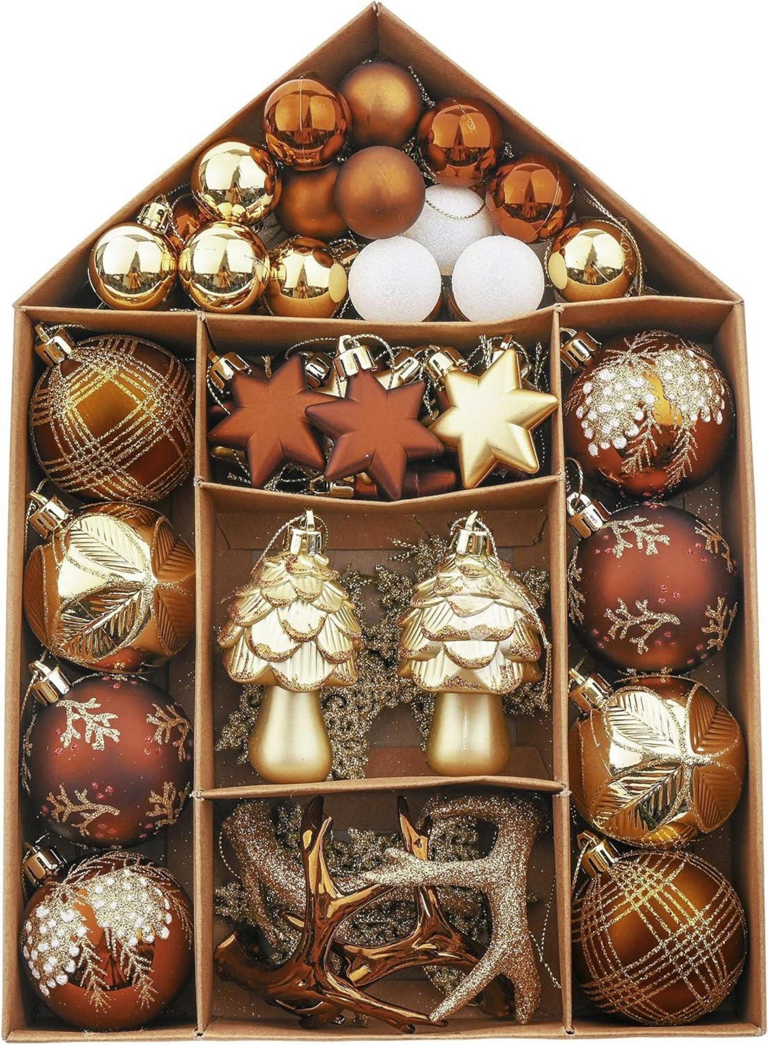 Weihnachtskugeln Set 70-tlg. Kunststoff Wald Thema Christbaumschmuck