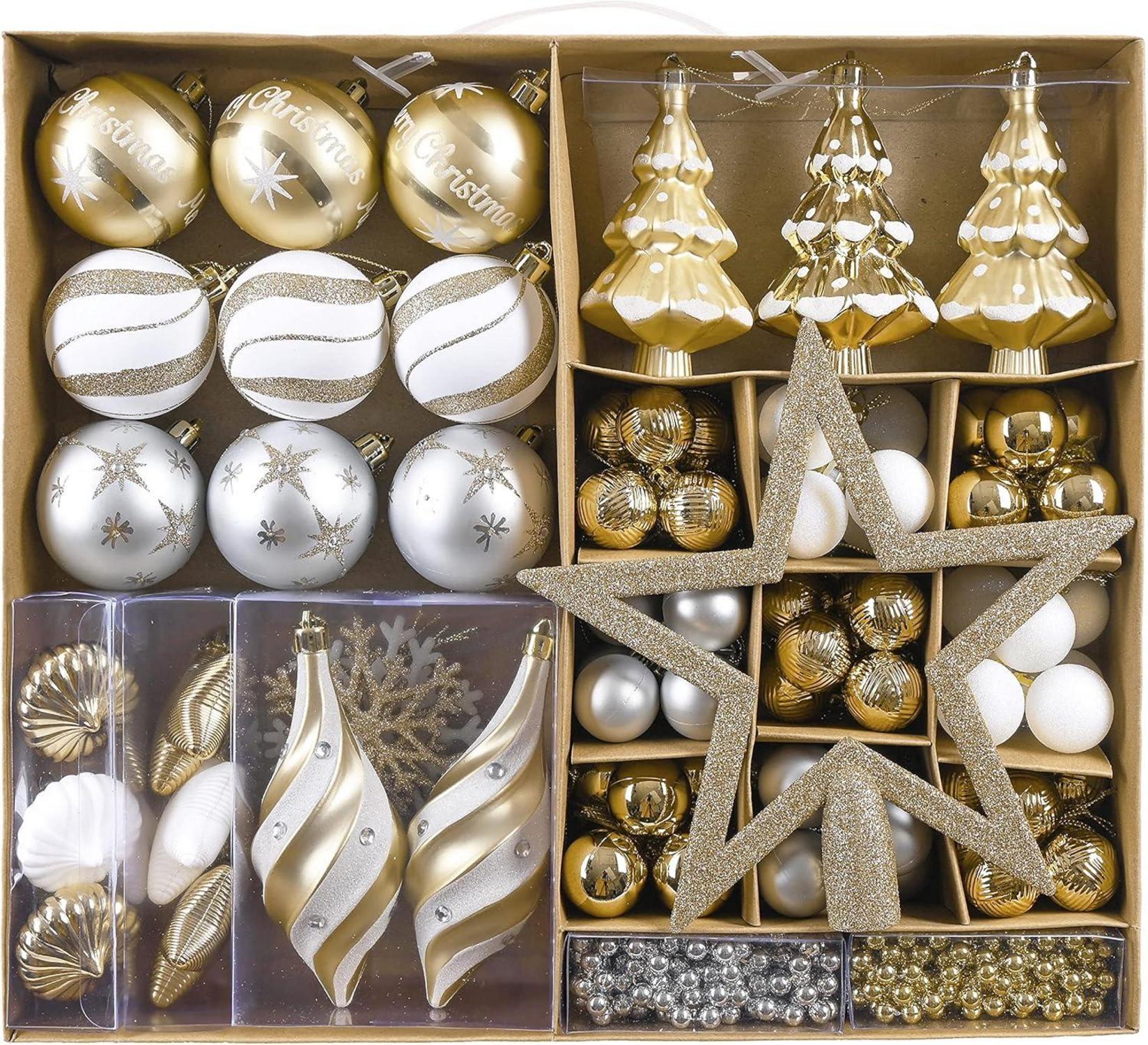 Weihnachtskugeln 90 Stück Kunststoff Christbaumschmuck Hängend