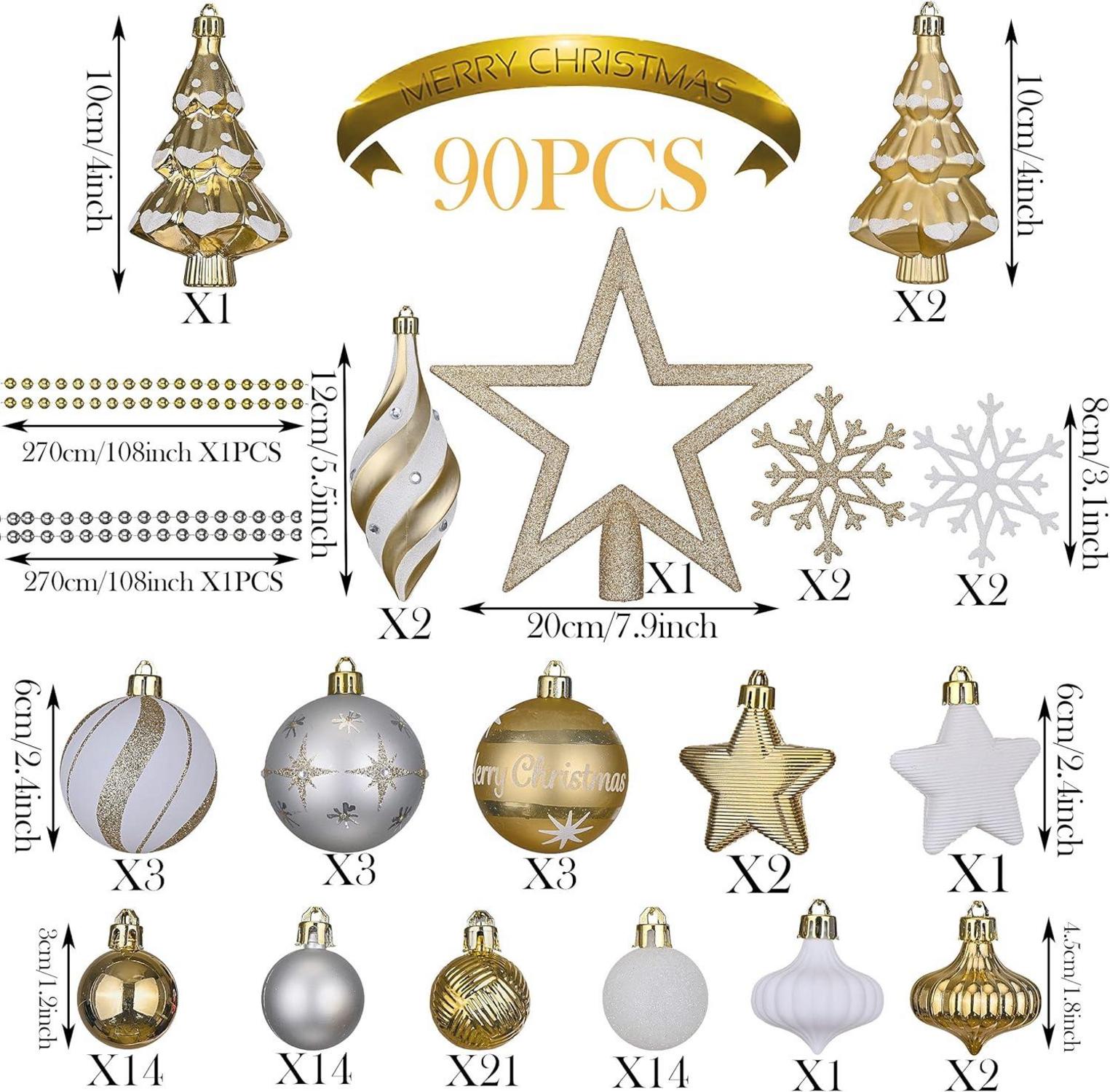 90er Pack VALERY MADELYN Weihnachtskugeln Kunststoff Gold