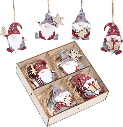 24er Set Holz Weihnachtsanhänger 6cm Rot Weiß Handgemalt
