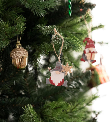 24er Set Holz Weihnachtsanhänger 6cm Rot Weiß Handgemalt