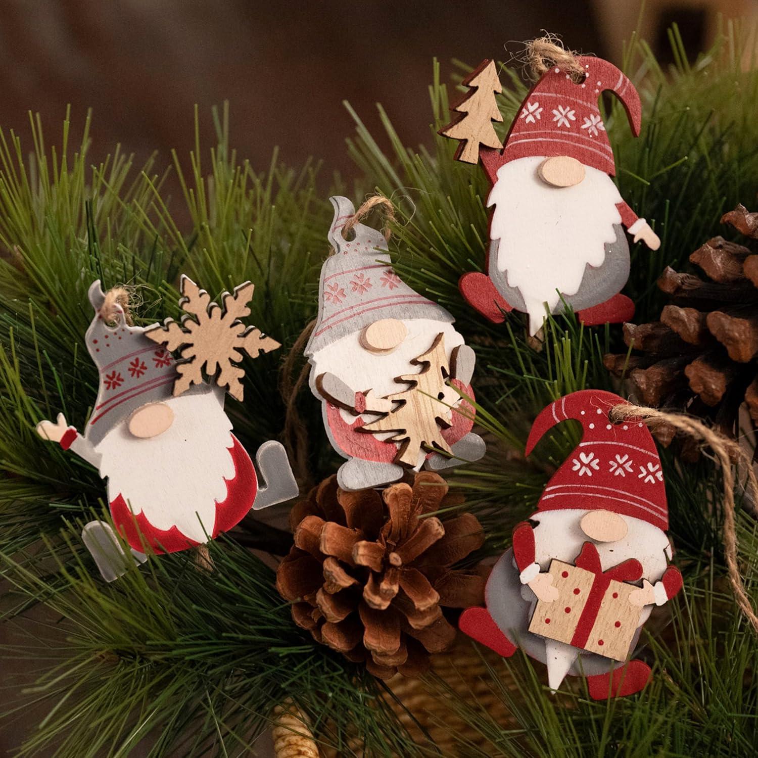 Valery Madelyn Holz Weihnachten Anhänger 24 Stück 6cm Rot Weiß Festliche Dekoration
