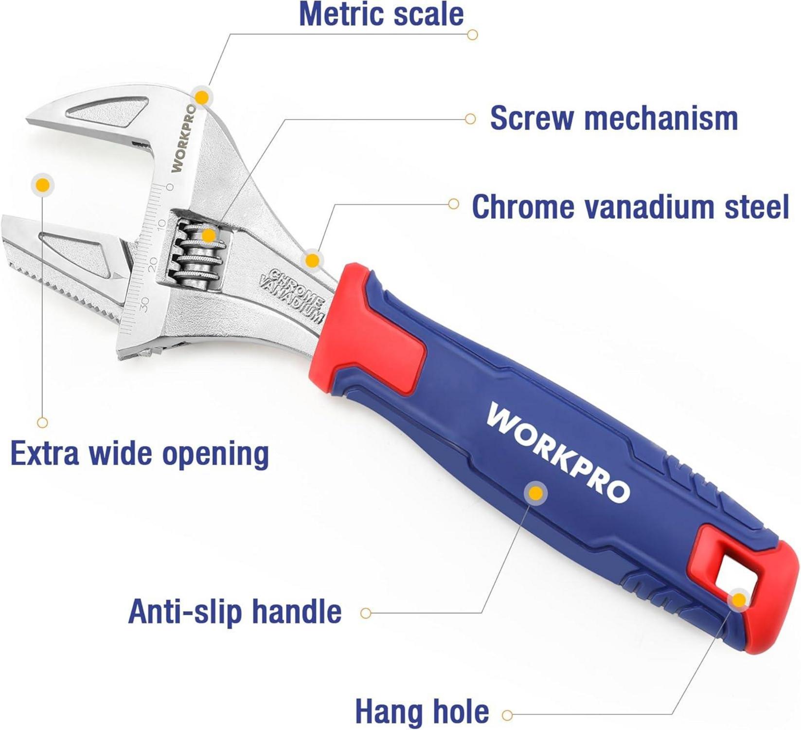 Verstellbarer Rollgabelschlüssel 2 in 1 WORKPRO 200mm Cr-V Gummigriff