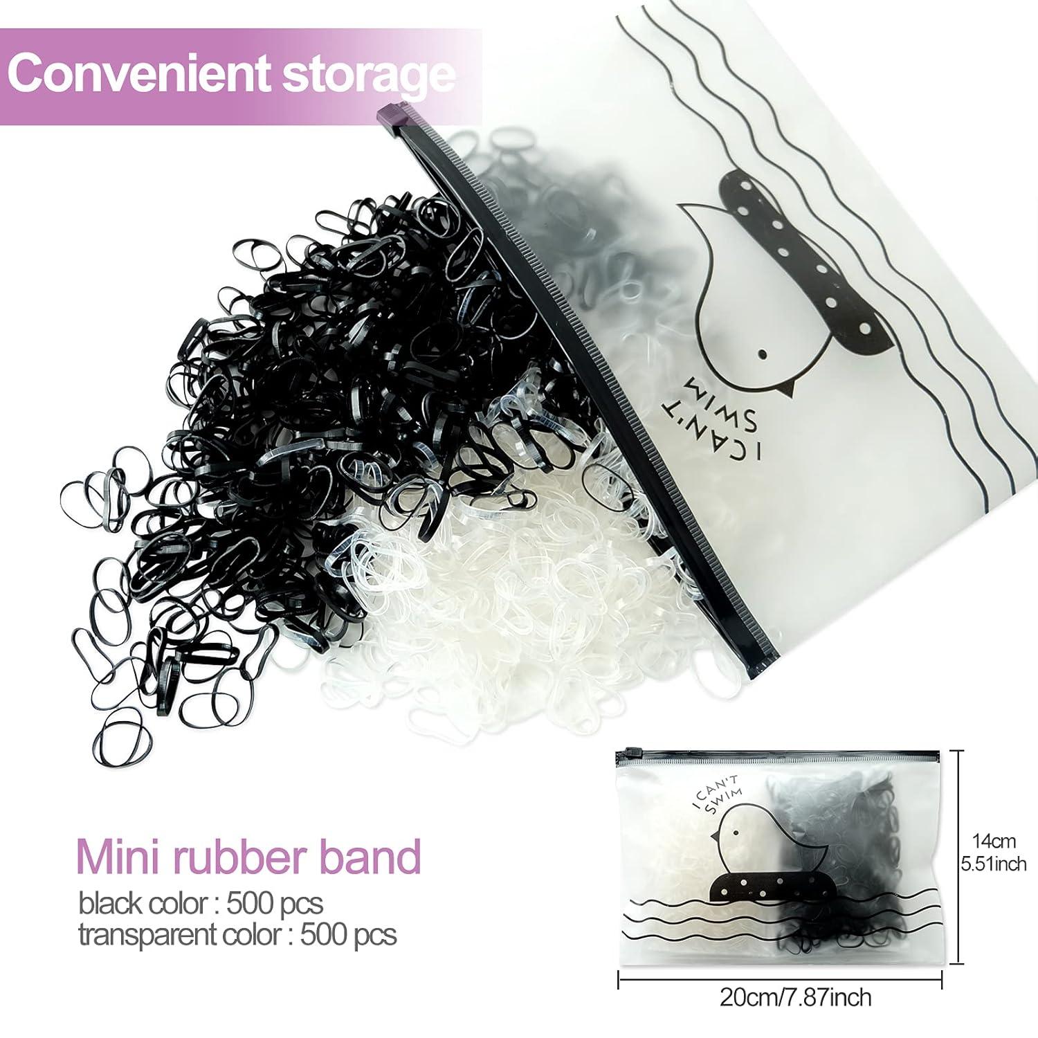 1000 Mini Haargummis Schwarz Transparent für Mädchen Dreadlocks