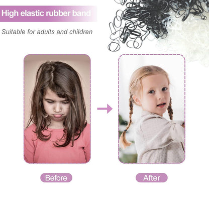 1000 Mini Haargummis Schwarz Transparent für Mädchen Haarbänder Dreadlocks