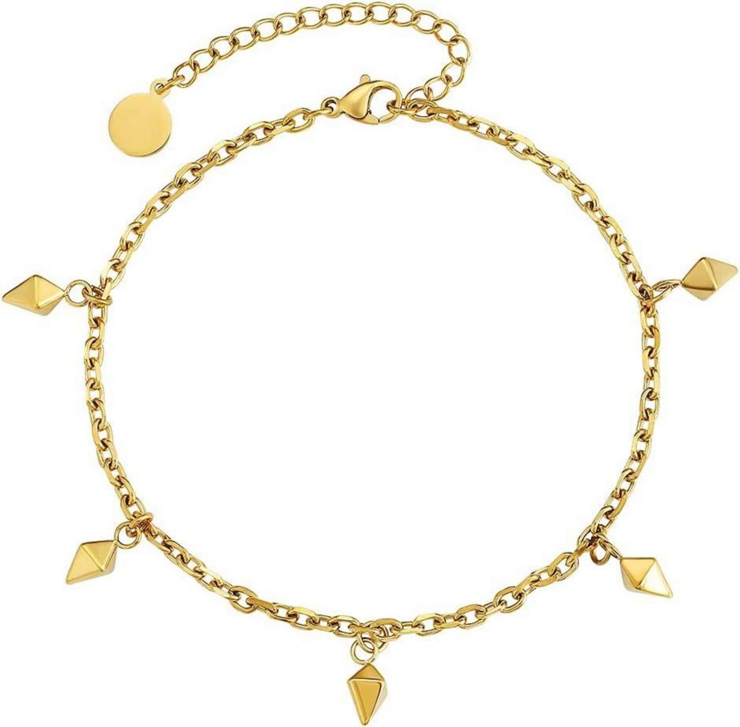 Goldene Fußkette mit Zirkonia Anhänger 3mm für Frauen