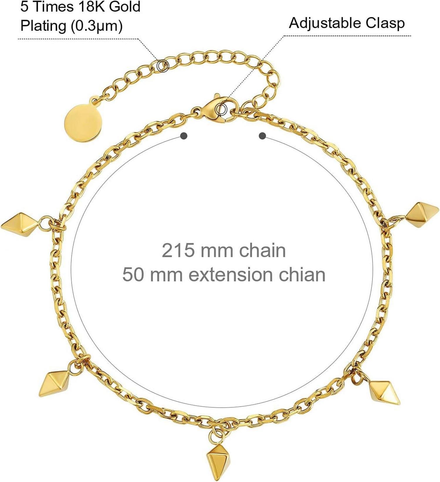 Damen Fußkettchen 4mm Zirkonia vergoldet verstellbar 22/27cm