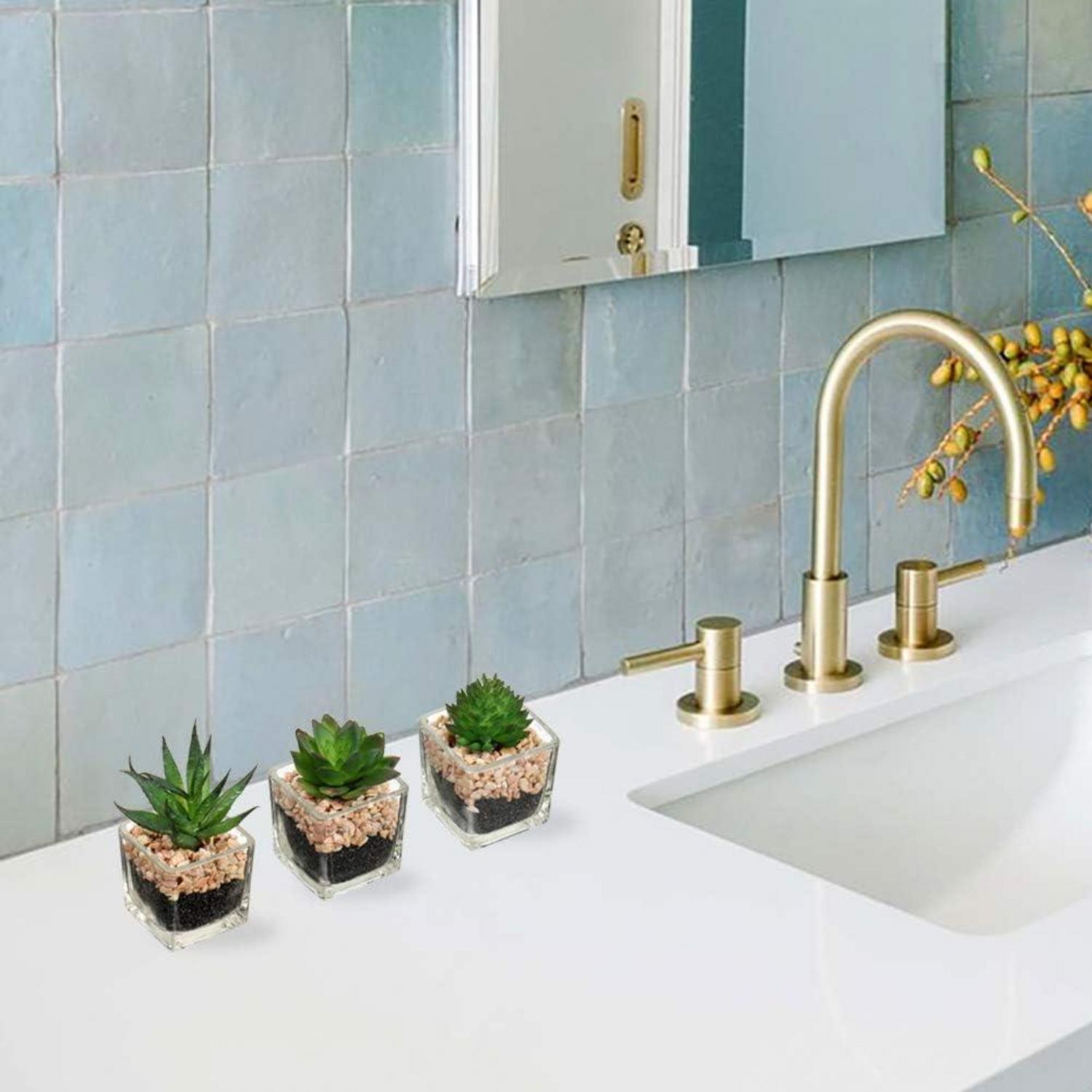 Kunstpflanze Sukkulente Deko 3er Set im Glastopf 10.5cm