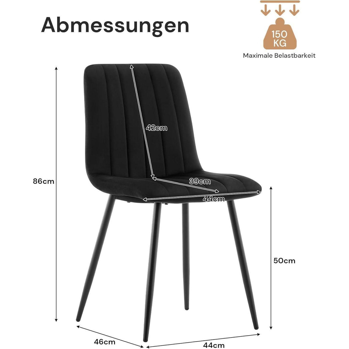 Samt Esszimmerstühle 2er Set – Gepolsterte Küchenstühle Schwarz
