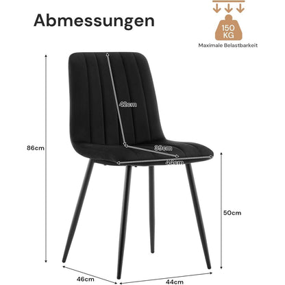 Samt Esszimmerstühle 2er Set – Gepolsterte Küchenstühle Schwarz