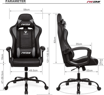 Ergonomischer Gaming Stuhl mit hoher Rücklehne und Lendenstütze