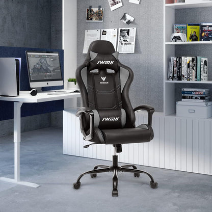 Gaming Stuhl Ergonomischer Hohe Rücklehne Drehstuhl Racing Grau