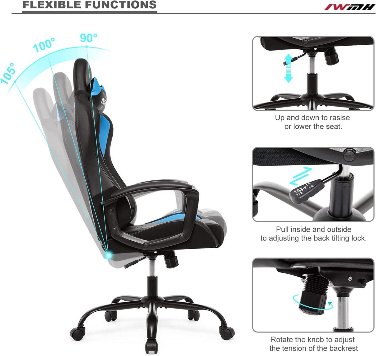 Gaming Stuhl Blau Hohe Rücklehne Drehstuhl Armlehnen Kopfstütze Lendenstütze