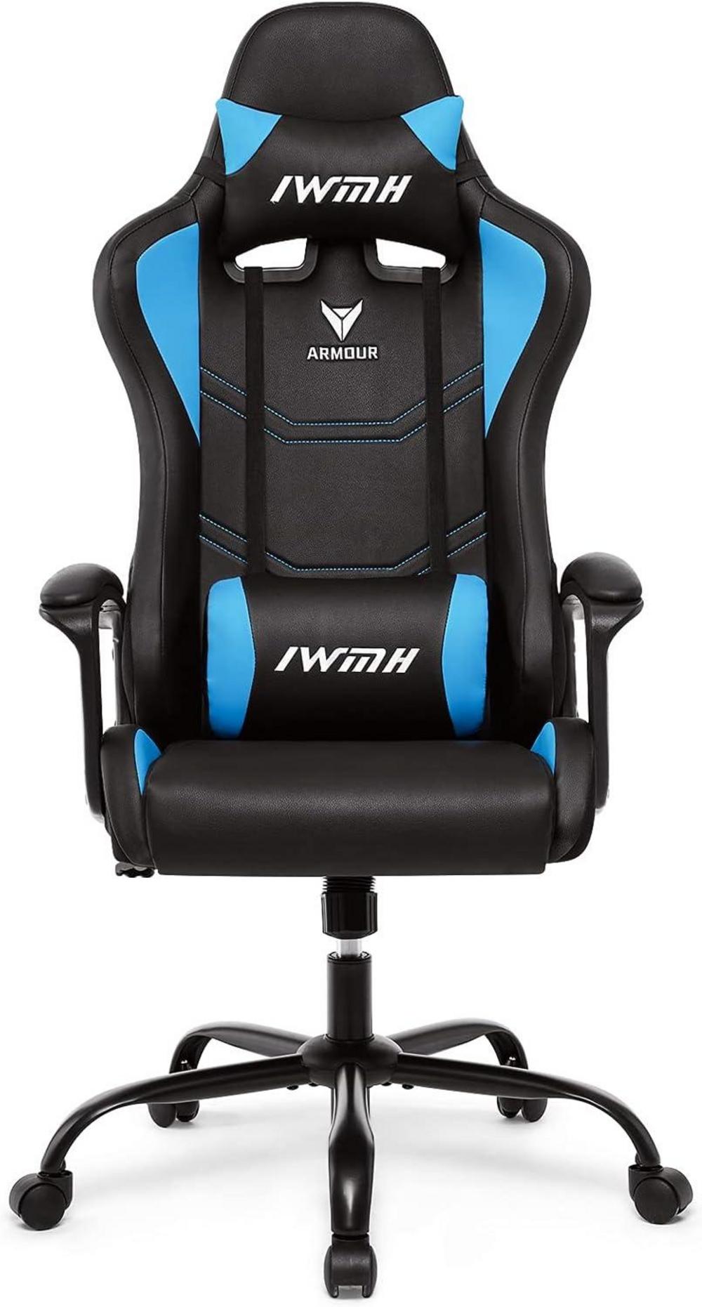 Gaming Stuhl Blau Ergonomisch Hohe Rücklehne Verstellbar Kopfstütze Lendenstütze