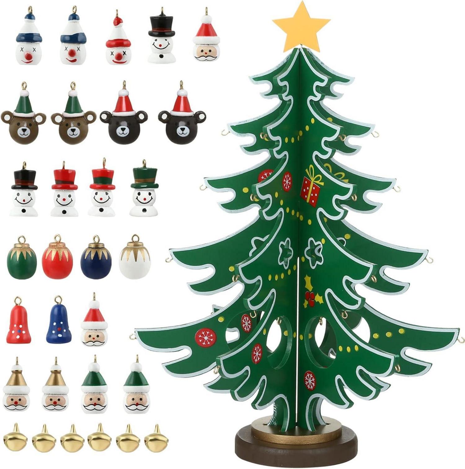 Adventskalender Holz Weihnachtsbaum DIY mit 24 Anhänger & Ornament