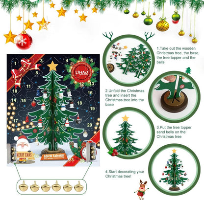 LIHAO Adventskalender Holz Weihnachtsbaum DIY mit 24 Anhänger - Deko, Geschenk, Weihnachten