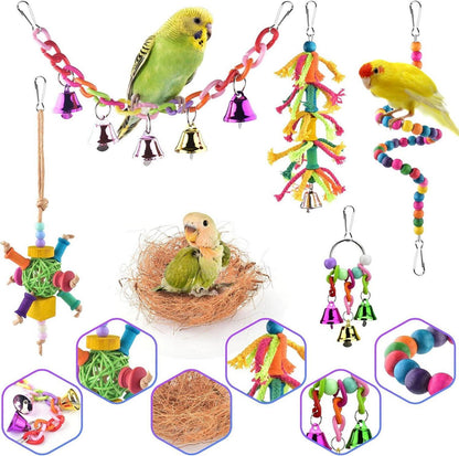 Vogelspielzeug Wellensittich Hängematte Holz Sitzstange Spiegel