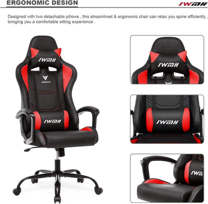 IWMH Gaming Stuhl Rot, Ergonomischer Drehstuhl mit Hoher Rücklehne