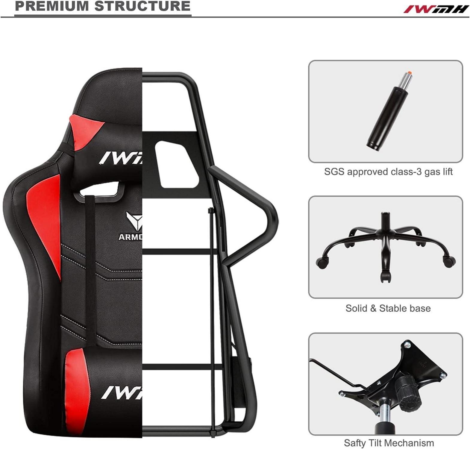 Gaming Stuhl, Ergonomisch, Höhenverstellbar, mit Armlehnen, Rot