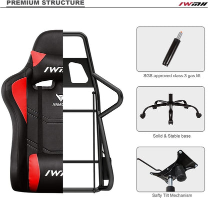 Gaming Stuhl, Ergonomisch, Höhenverstellbar, mit Armlehnen, Rot