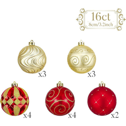 Valery Madelyn Weihnachtskugeln 16 Stück 8CM Rot Golden