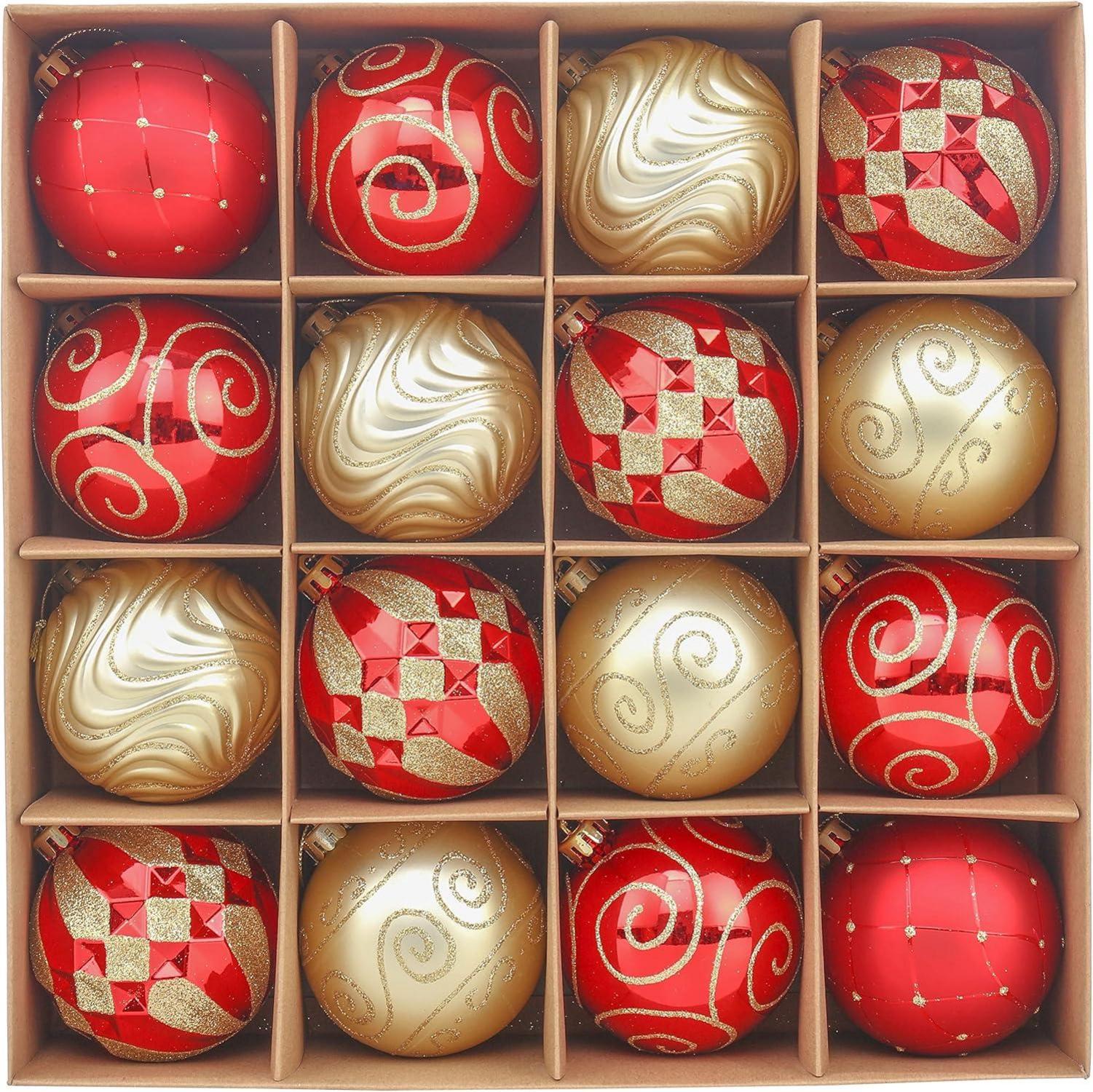 16er Set Kunststoff Weihnachtskugeln Christbaumschmuck rot-golden