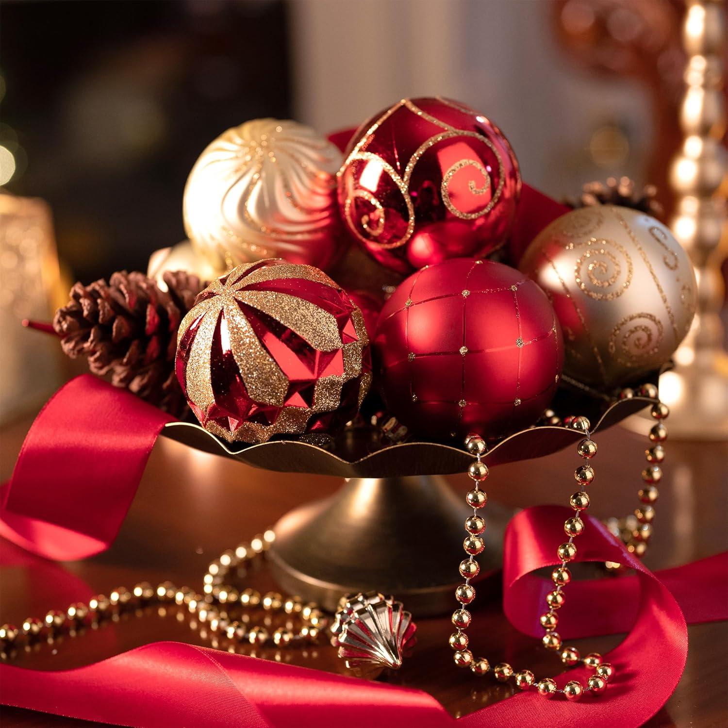 16er Set Kunststoff Weihnachtskugeln Christbaumschmuck rot-golden