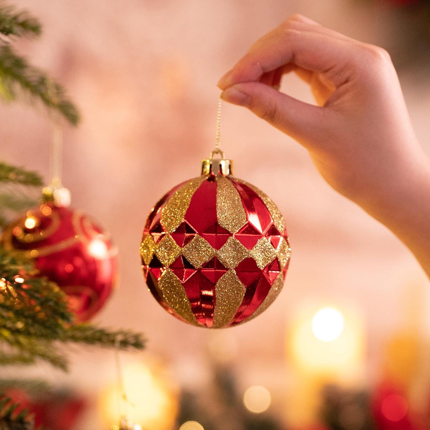 Valery Madelyn Kunststoff Christbaumkugeln 16 Stücke 8CM Rot Gold Weihnachtskugeln