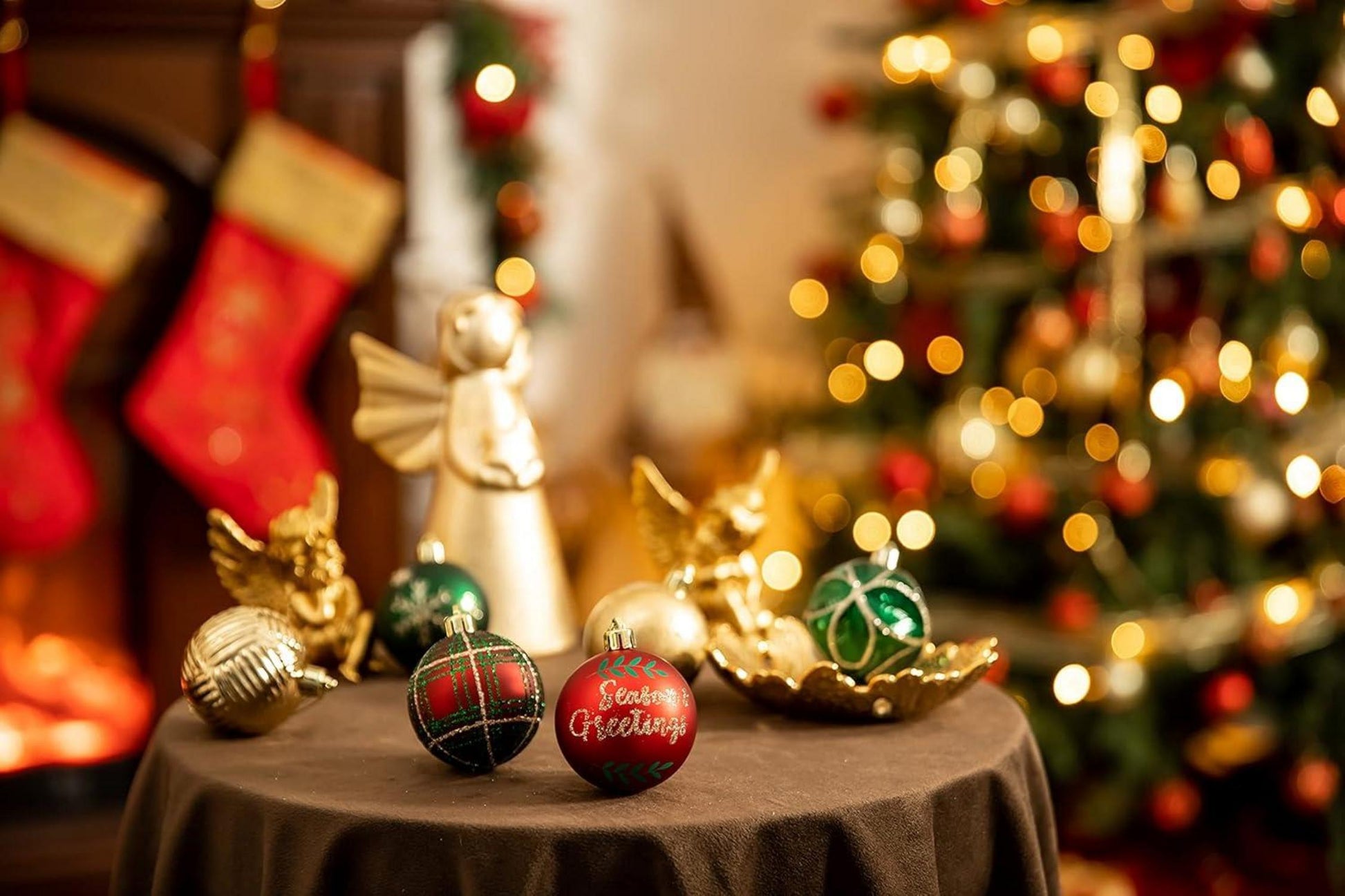 Valery Madelyn Weihnachtskugeln 30er Set 6CM Kunststoff Christbaumkugeln Landstraße Thema Rot Grün Gold