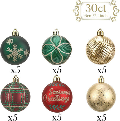 Weihnachtskugeln Set 30 Stück 6CM Christbaumkugeln Rot Grün Gold