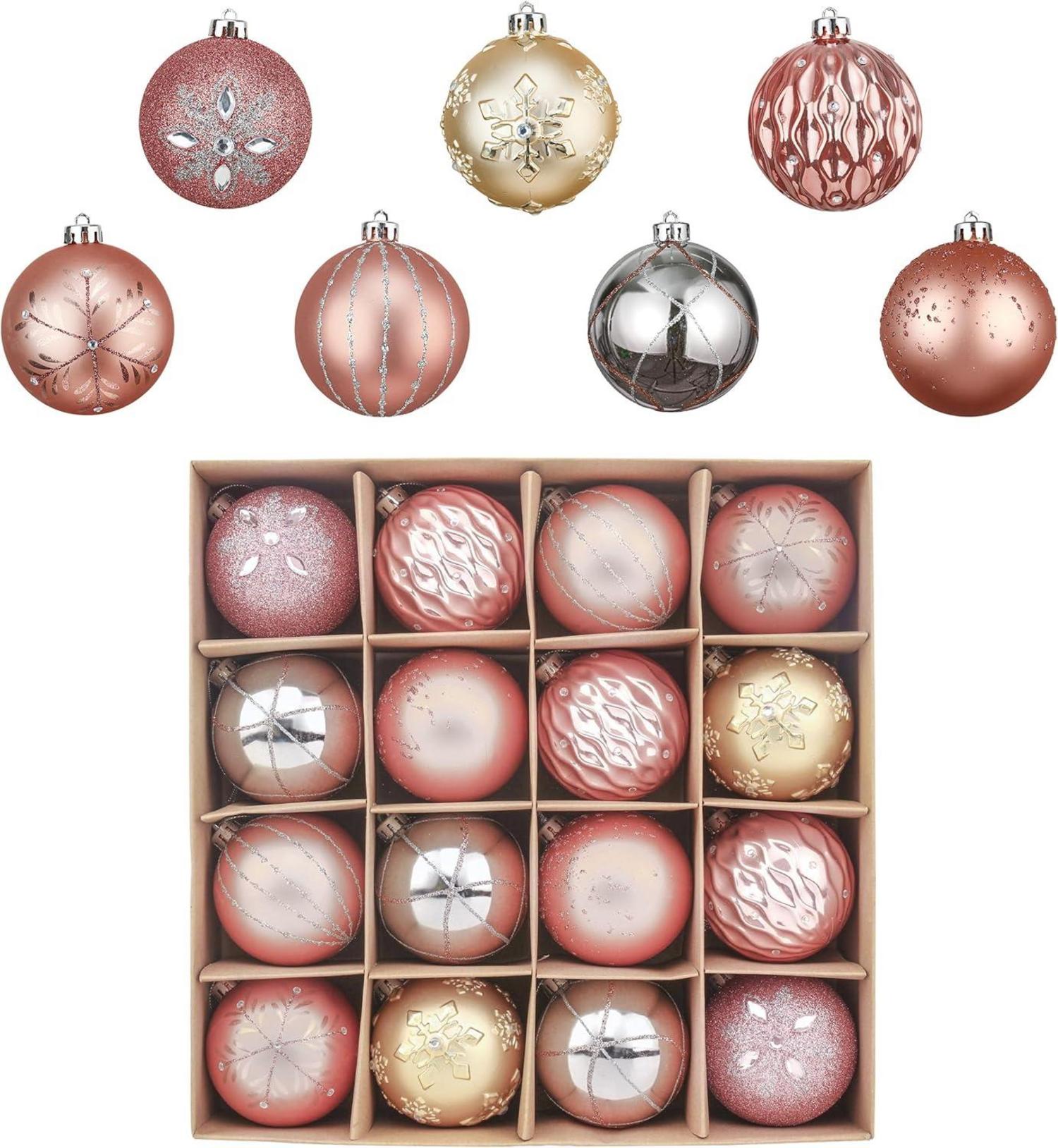 Weihnachtskugeln bruchsicherer Kunststoff Roségold 16 Stück 8 cm