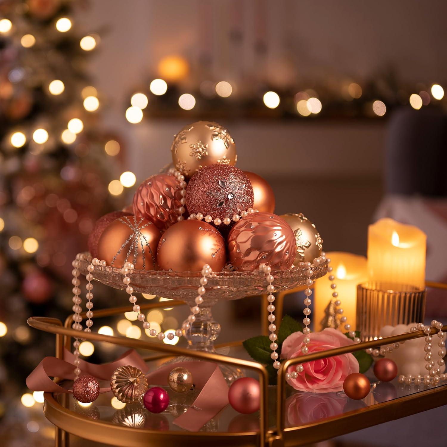 Weihnachtskugeln bruchsicherer Kunststoff Roségold 16 Stück 8 cm