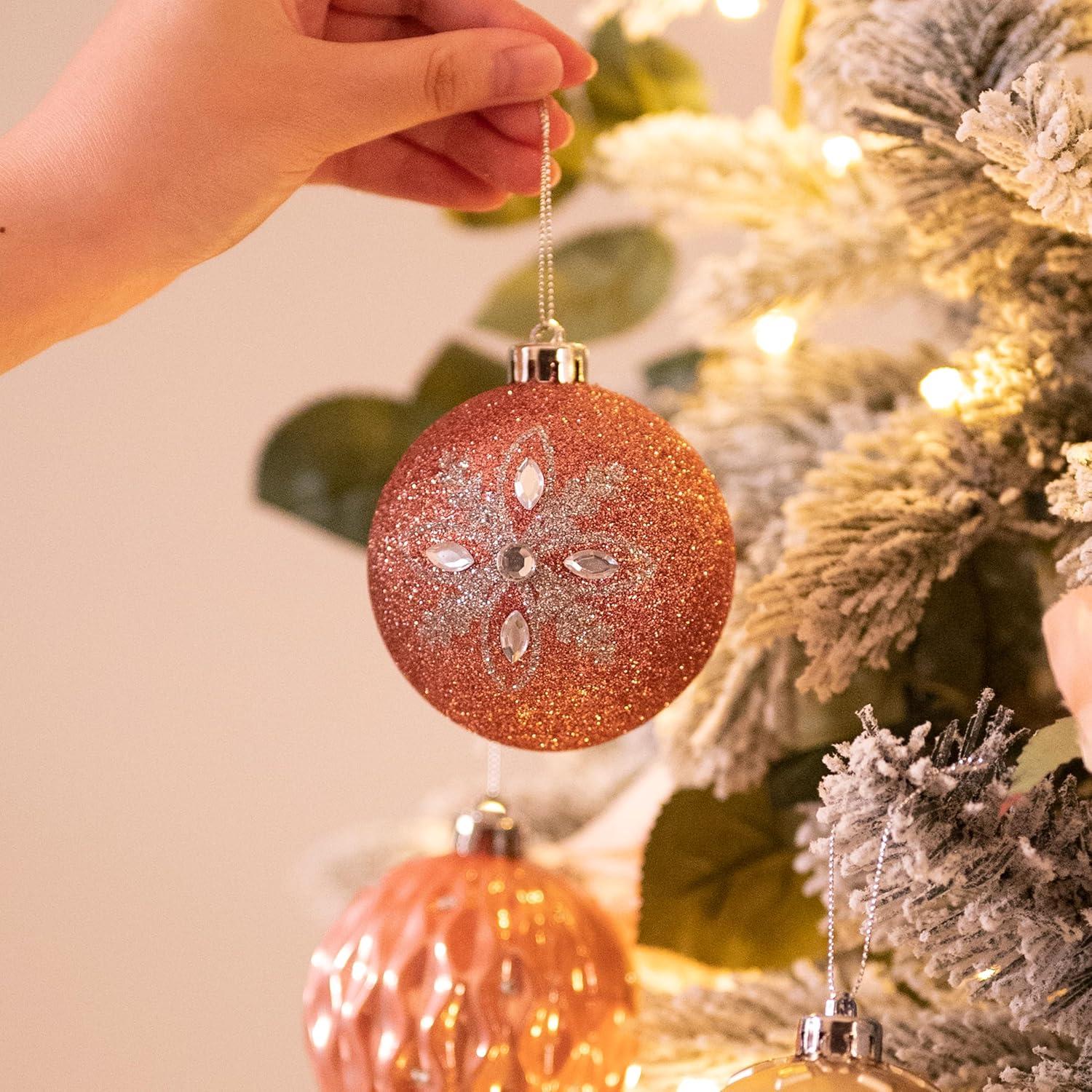 Weihnachtskugeln 8 cm bruchsicher Glitzer Rosa 16 Stück