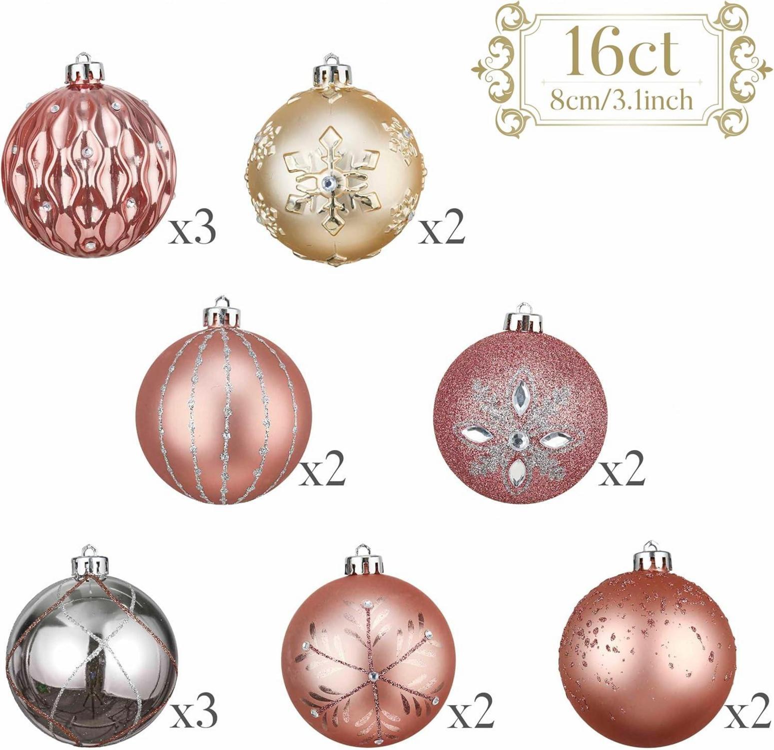 Weihnachtskugeln bruchsicher 16 Stück 8 cm Roségold Champagner