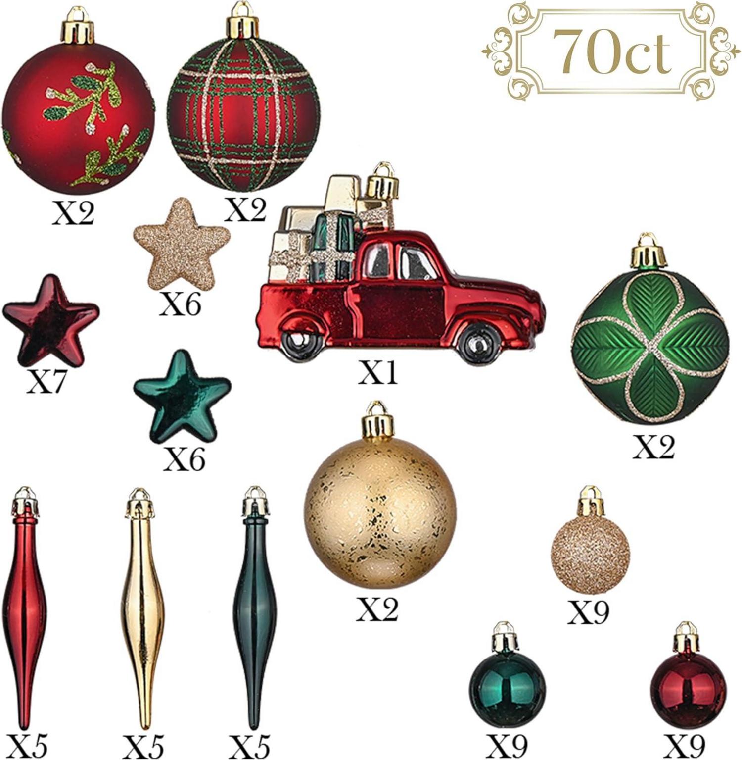 Christbaumkugeln 70tlg. Kunststoff Set Weihnachtsdeko Ornament
