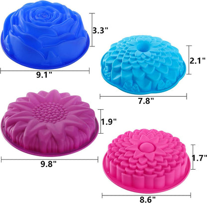 4er Set Silikon-Backformen in Blumenform 25cm 23cm 22cm 20cm