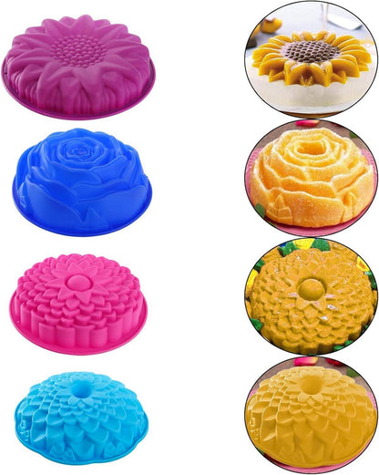 4er Set Silikon-Backformen Blumenform 25cm 23cm 22cm 20cm