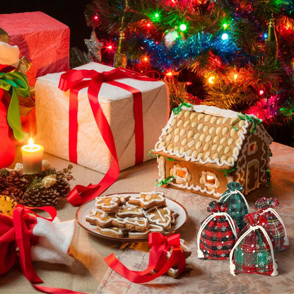 24 Stück Weihnachten Adventskalender Befüllen Jutesäckchen karierte