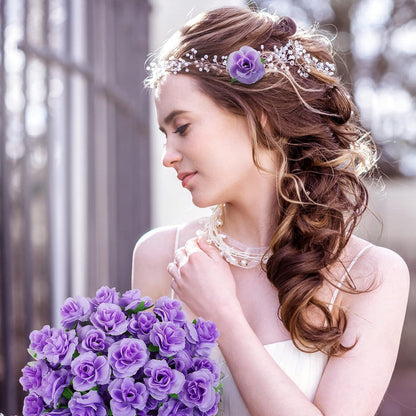 Künstliche Rosenköpfe 50 Stück Violett Ø 4cm für Deko & Basteln