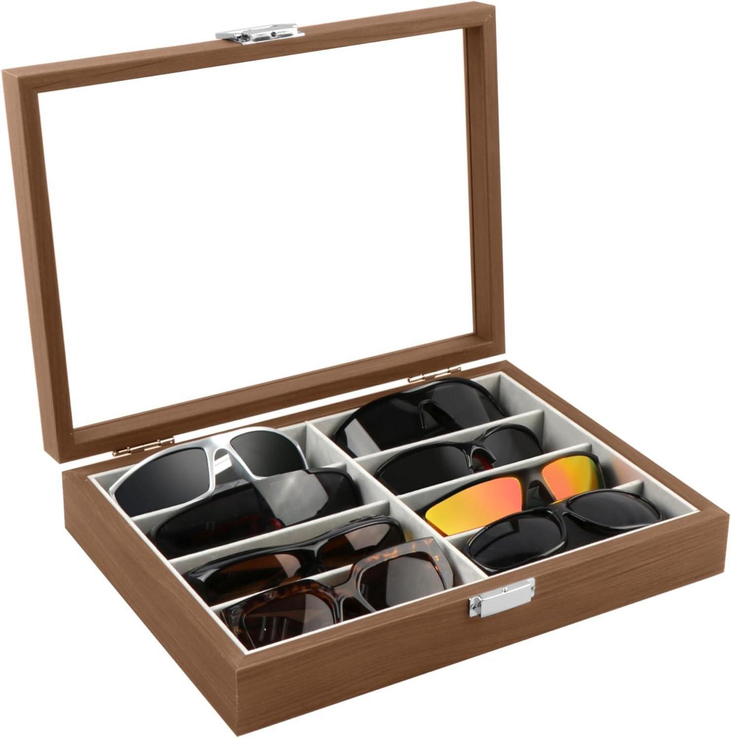 Brillen Sonnenbrillen Organizer Aufbewahrungsbox Holzfarbe