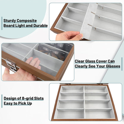 Brillen Sonnenbrillen Organizer Etui 8 Slot Holzfarbe Display Box