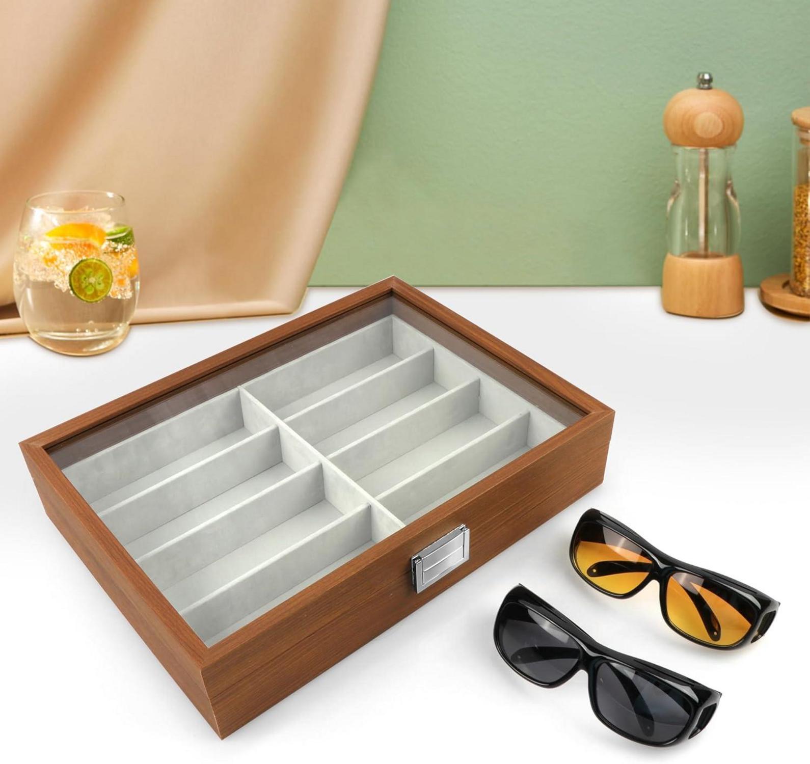 Brillen Organizer Etui Holzfarbe 8 Slot Aufbewahrungsbox Display
