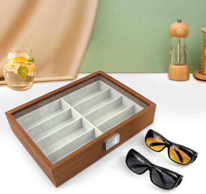 Brillen Organizer Etui Holzfarbe 8 Slot Aufbewahrungsbox Display