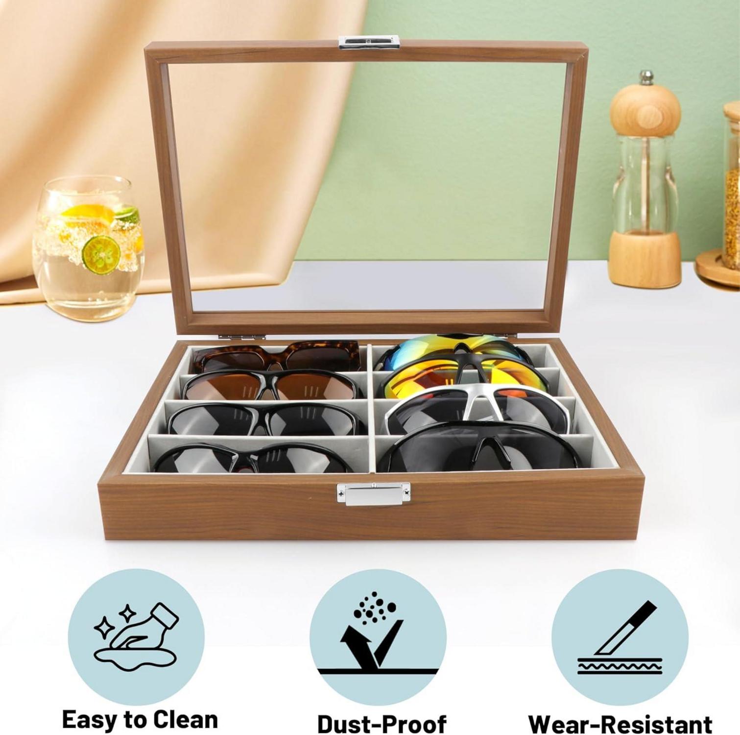 Brillen Organizer Etui Holzfarbe 8 Slot Aufbewahrungsbox Display
