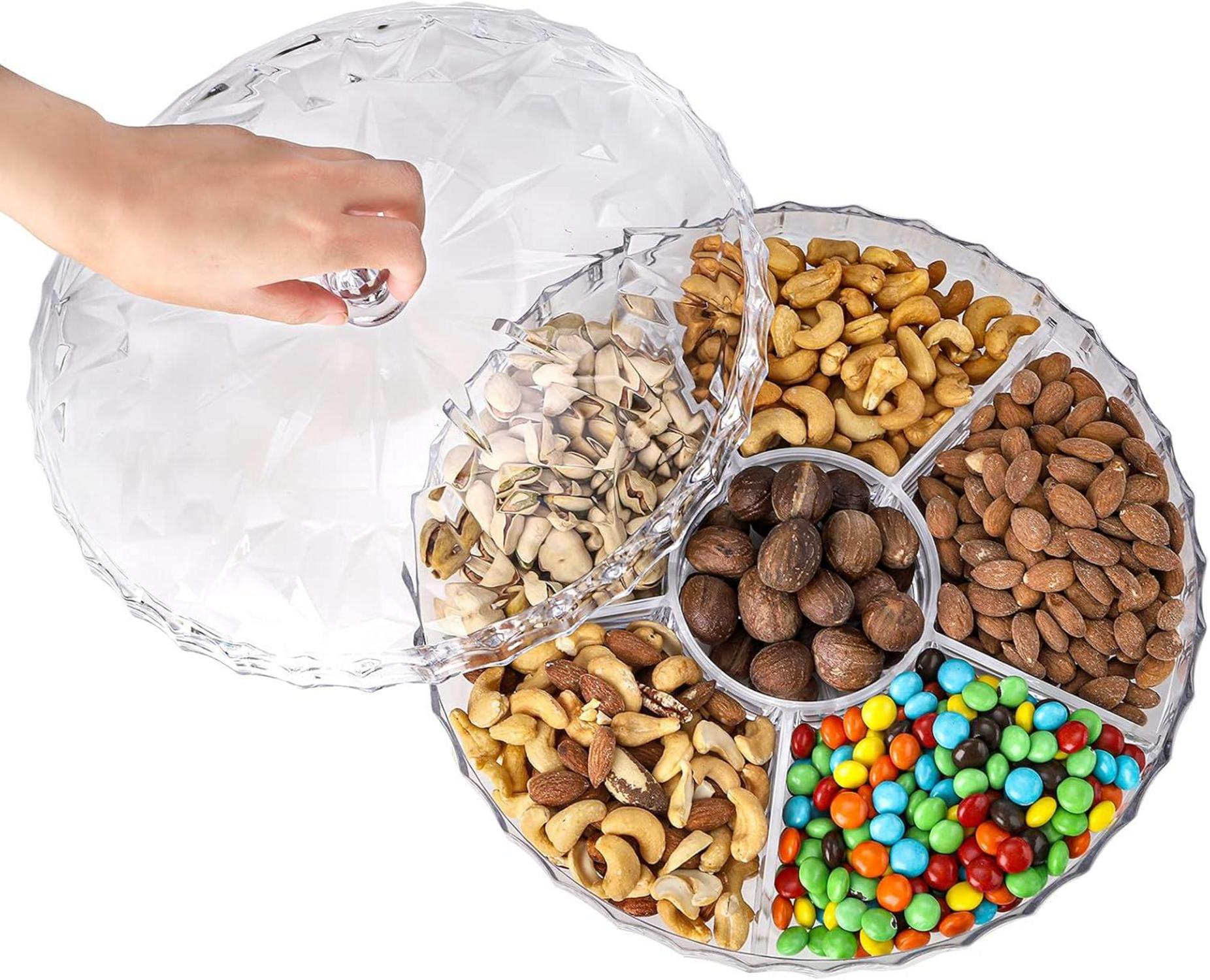 Snack-Serviertablett 30.5 cm Vorspeisen-Tablett rund mit Deckel 6 Fächer