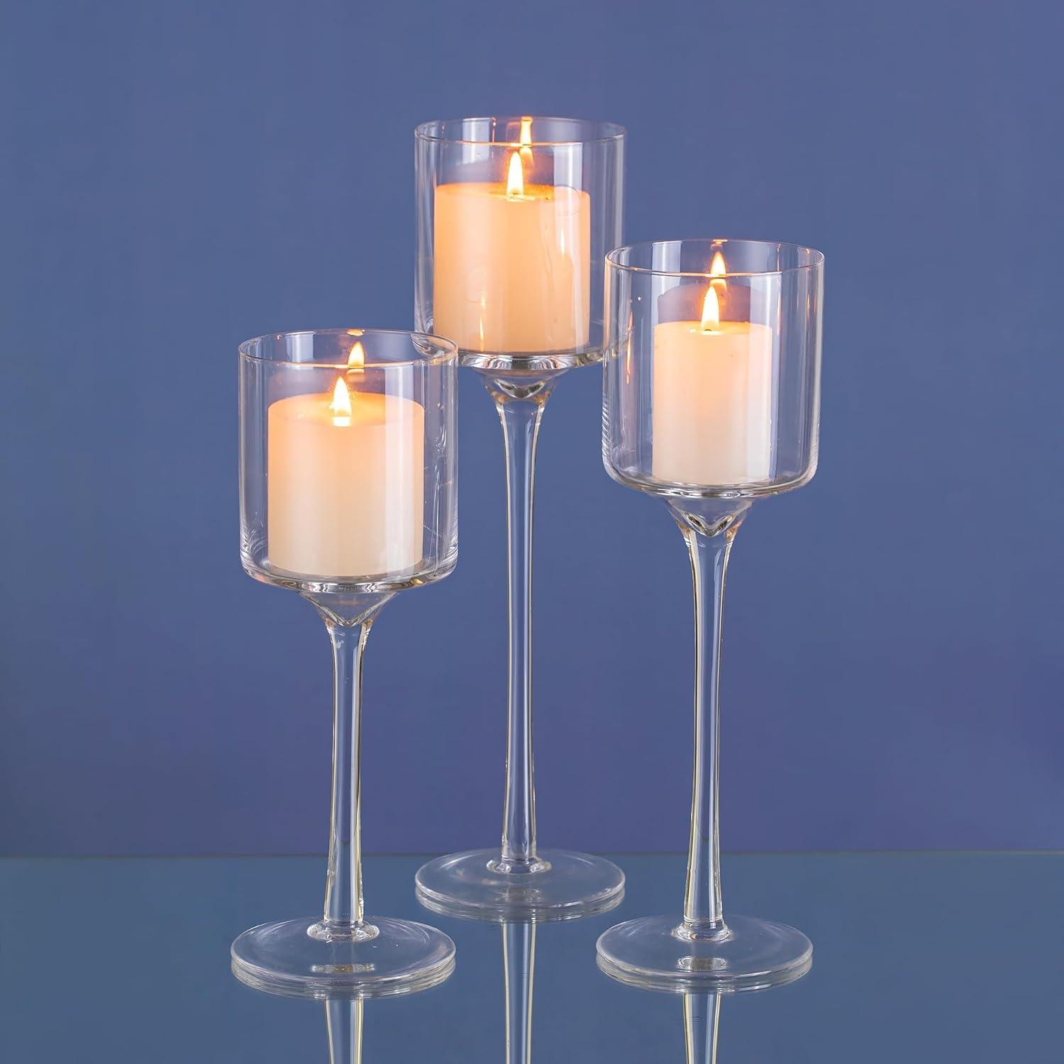 Teelichthalter Glas Kerzenständer Kerzenhalter 3er Set 20/23/26cm