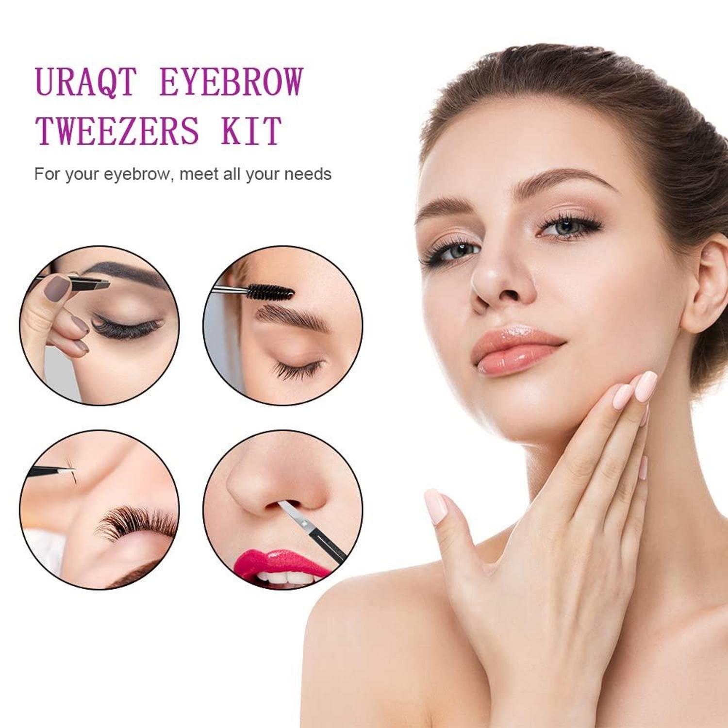 Pinzetten Set 6tlg Augenbrauen Zupfpinzette mit Schräg Spitze Schere