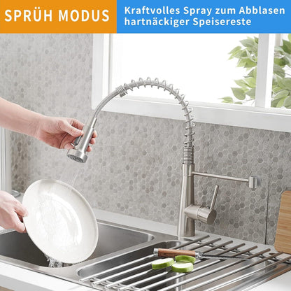 TIMACO Niederdruck Küchenarmatur 360° schwenkbar Spiralfederarmatur, Gebürstetes Nickel